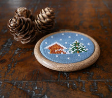 Load image into Gallery viewer, Snowy Ski Chalet Christmas Decoration – Blue Spruce 3" Hoop Ornament