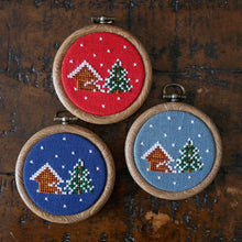 Load image into Gallery viewer, Snowy Ski Chalet Christmas Decoration – Blue Spruce 3" Hoop Ornament