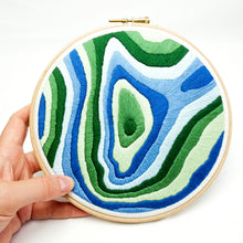 Load image into Gallery viewer, Blackcomb mountain topography embroidery being held by a hand