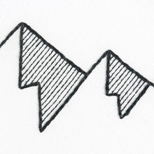 Load image into Gallery viewer, Close up detail of hand embroidered geometric mountain