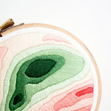 Load image into Gallery viewer, Detail of topographic map embroidery using satin stitch
