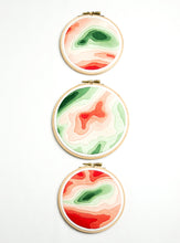 Load image into Gallery viewer, Hand embroidered contour lines of Pen Y Ghent, top, ingleborough, Middle and Whernside, Bottom.