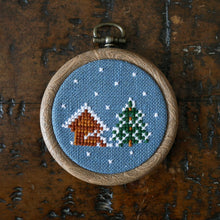 Load image into Gallery viewer, Snow Scene Christmas Decoration – Red 3&quot; Embroidery Hoop Ornament
