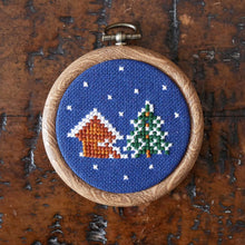 Load image into Gallery viewer, Snow Scene Christmas Decoration – Red 3&quot; Embroidery Hoop Ornament
