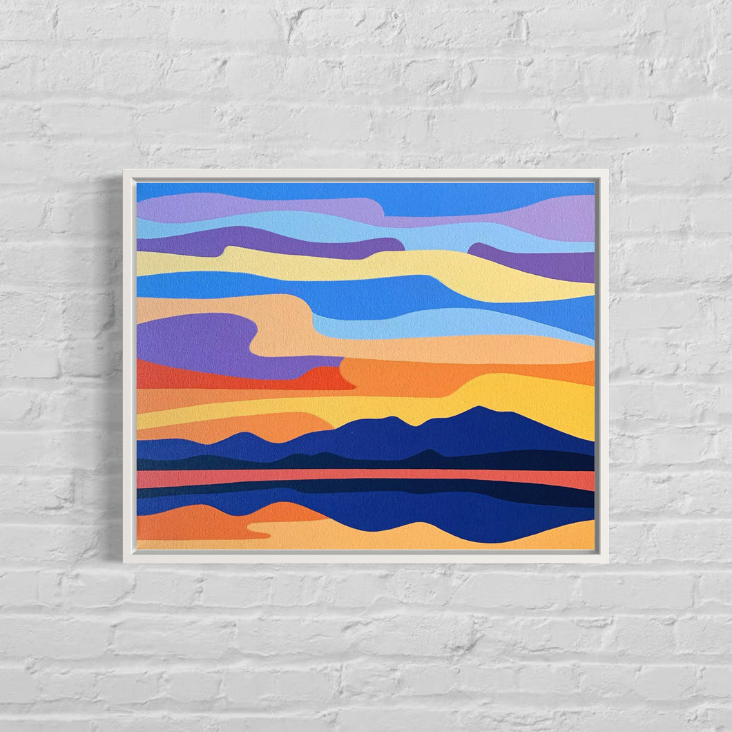 Sunset Over The Mountain Lake - Original Painting 20 x 16
