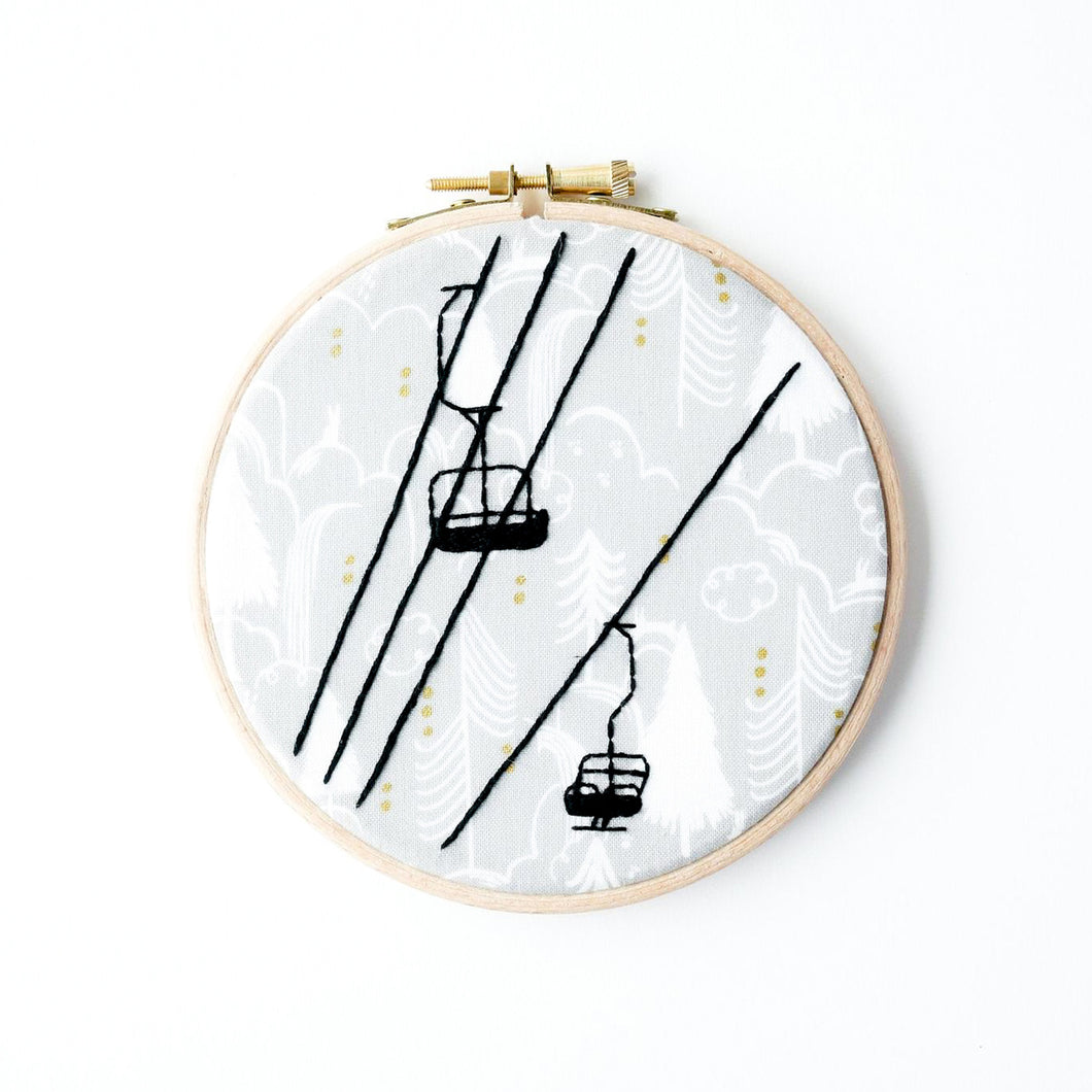 Ski Chair Lift Silhouette Embroidery