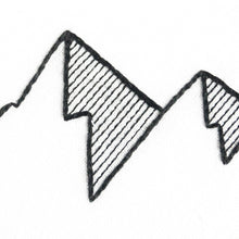 Load image into Gallery viewer, Detail of geometric mountain hand embroidery
