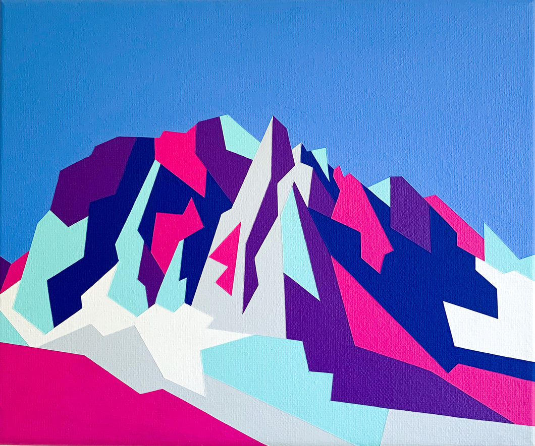 Temple Crag geometric mountain original painting 12x10”