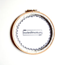 Load image into Gallery viewer, Back of a snowbird Artworks embroidery hoop
